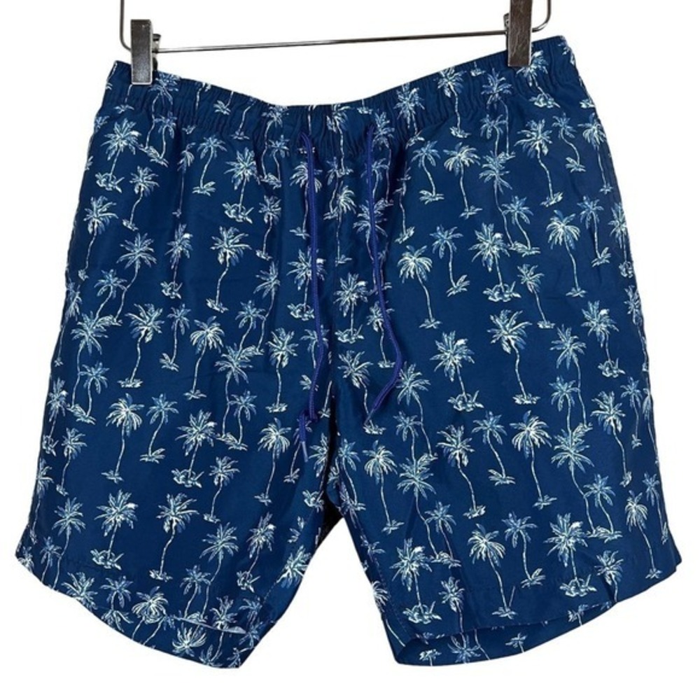 Construct Men's Swim‎ Trunks Navy Blue Palm Trees Drawstring Size M